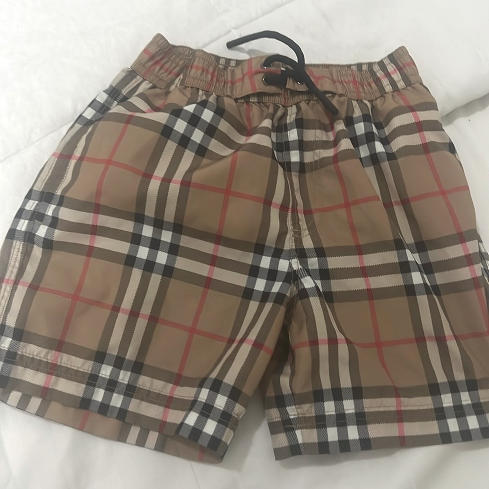 Burberry Tan Black Red Check Swim Shorts